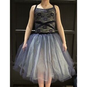 Navy blue and green ballet costume with tutu, small adult